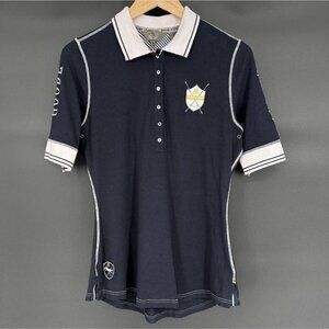 Goode Rider Women's Embroidered Equestrian Polo Shirt M Navy Blue Preppy Bamboo